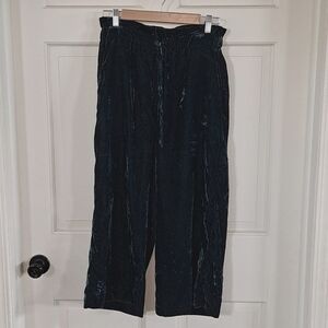 Zara Trafaluc Teal Velvet High Waist Pockets Festive Trendy Wide Leg Pants
